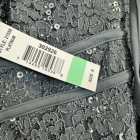 Silver, sequined, sleeveless dress with tie back - Picture 14 of 14